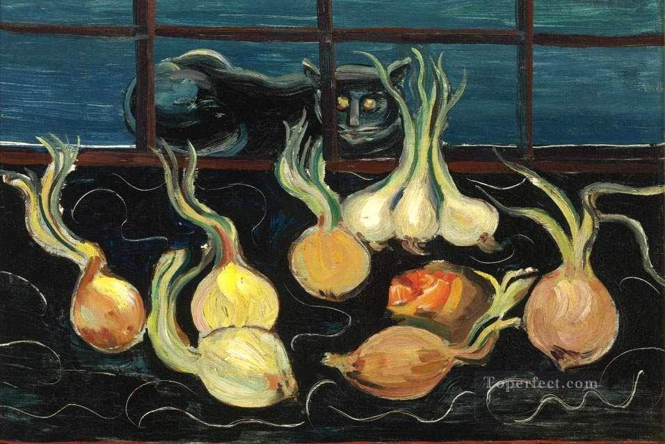 still life with cat and onions 1928 Boris Dmitrievich Grigoriev Oil Paintings